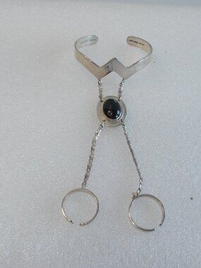 Sterling~Silver~Slave Bracelet~Black Onyx~Singed~34gm.